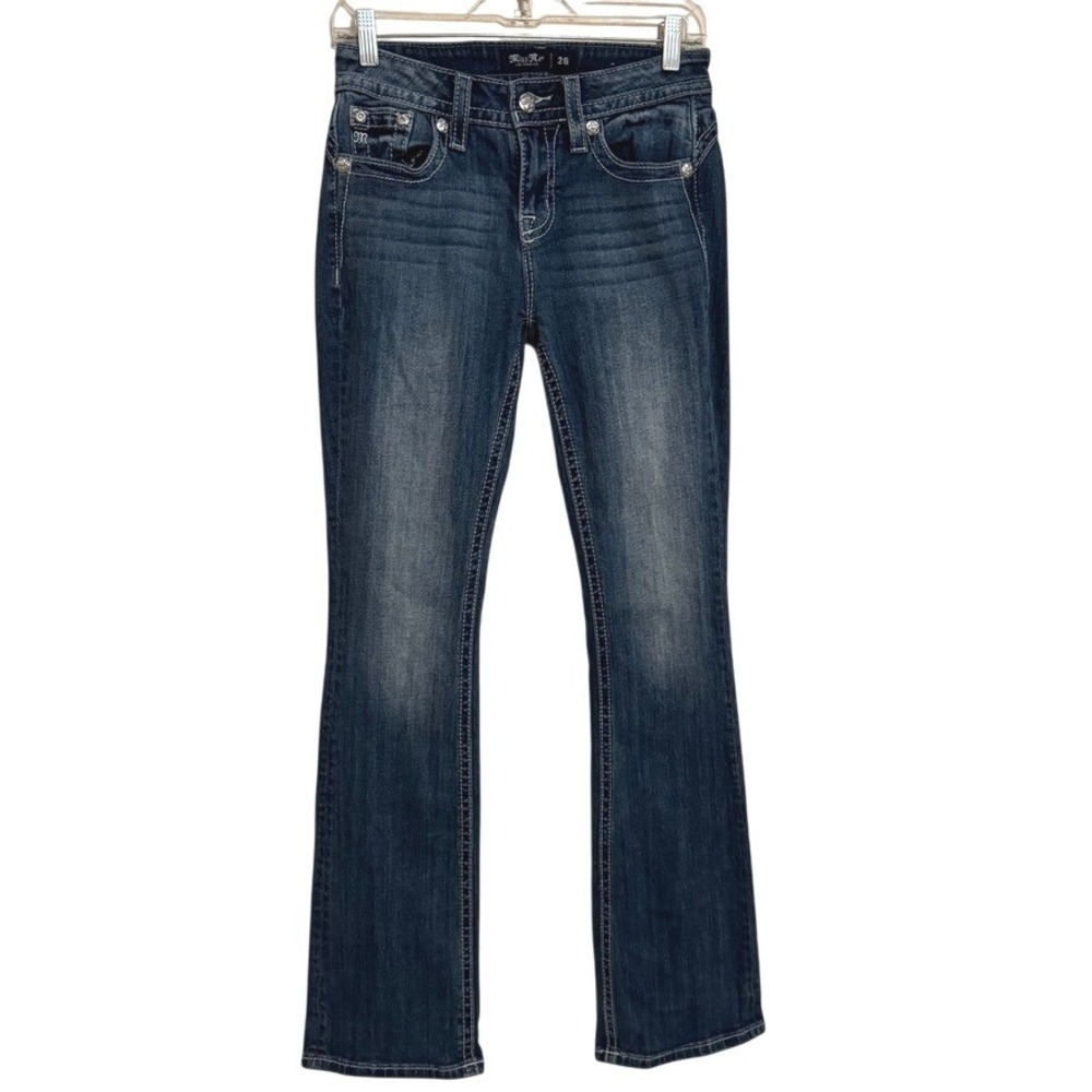 Miss Me Jeans Women's Size 26 mid-rise boot cut embellished rhinestone denim